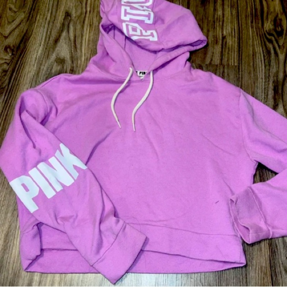Pink Victoria’s Secret crop hoodie